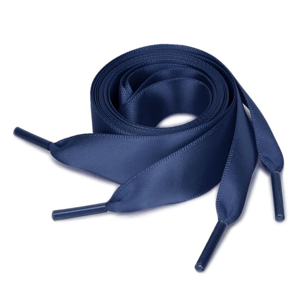 2 Pairs Satin Flat Ribbon Shoelaces Sneakers Canvas Shoestrings Navy Blue